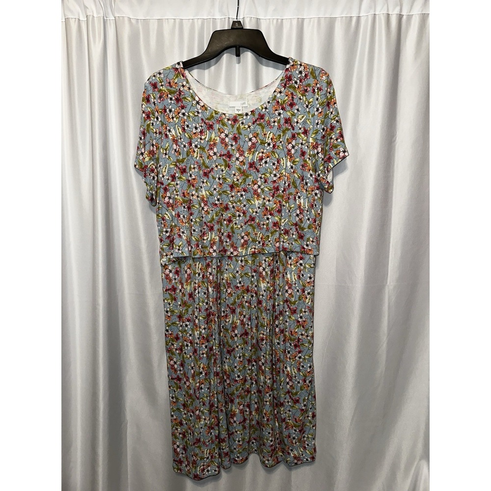 J Jill Dress Womens Size M Flowers Rayon Pockets Short Sleeve Relaxed Soft